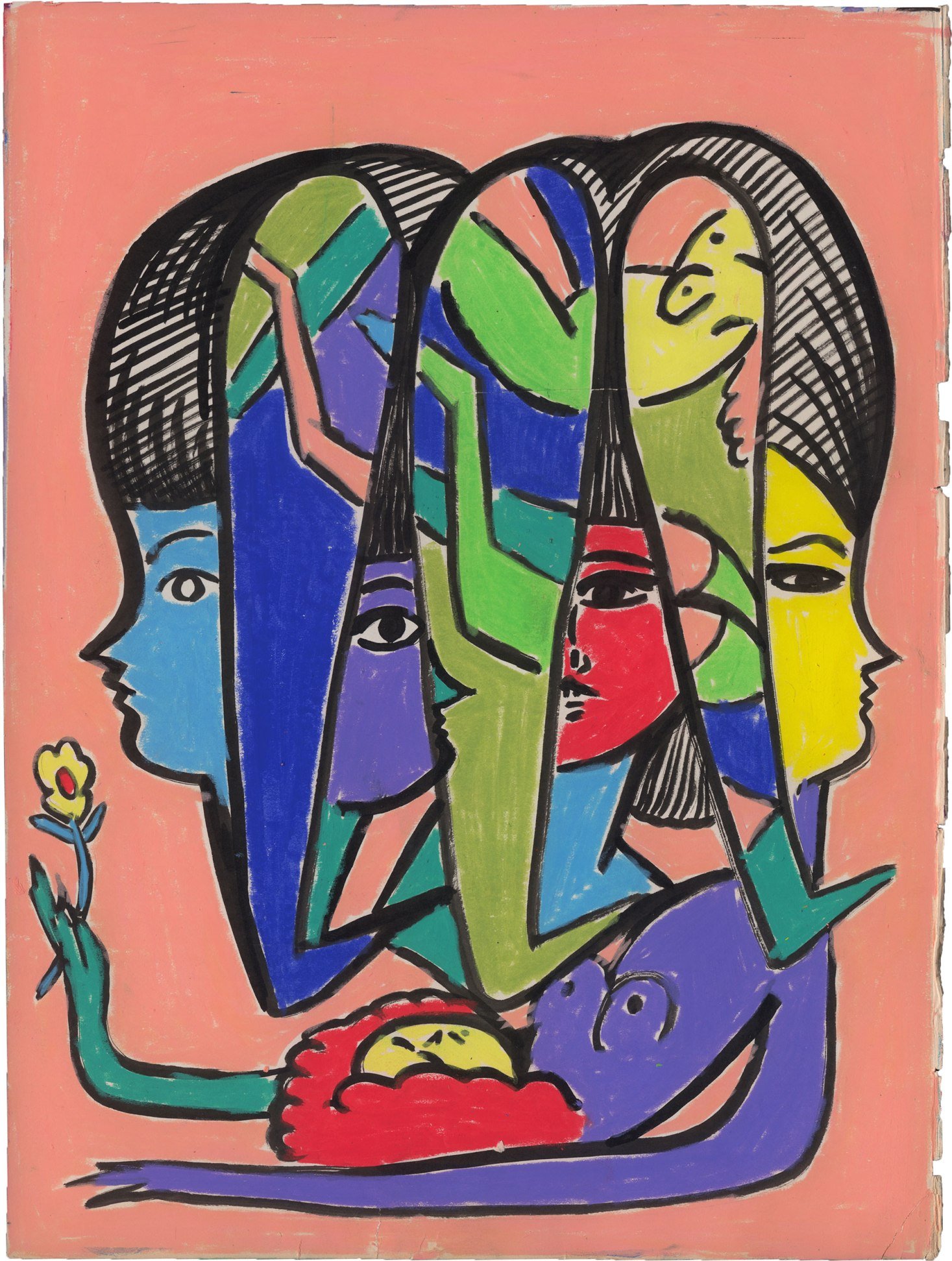 Group work. Ink, wax pastel on paper. 35 x 26.6cm. 2018. 600€.